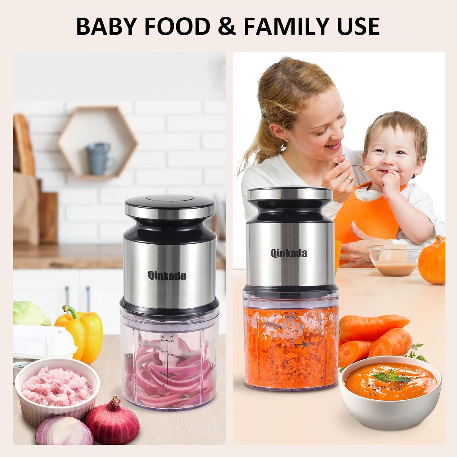 Mini Food Processor, 2.5 Cup/ 600 ML Baby Food Maker, 400 W Power Electric Grinder Chopper for Fruit, Vegetable, Meat, Baby Food Puree Blender (Sliver) - Image 3
