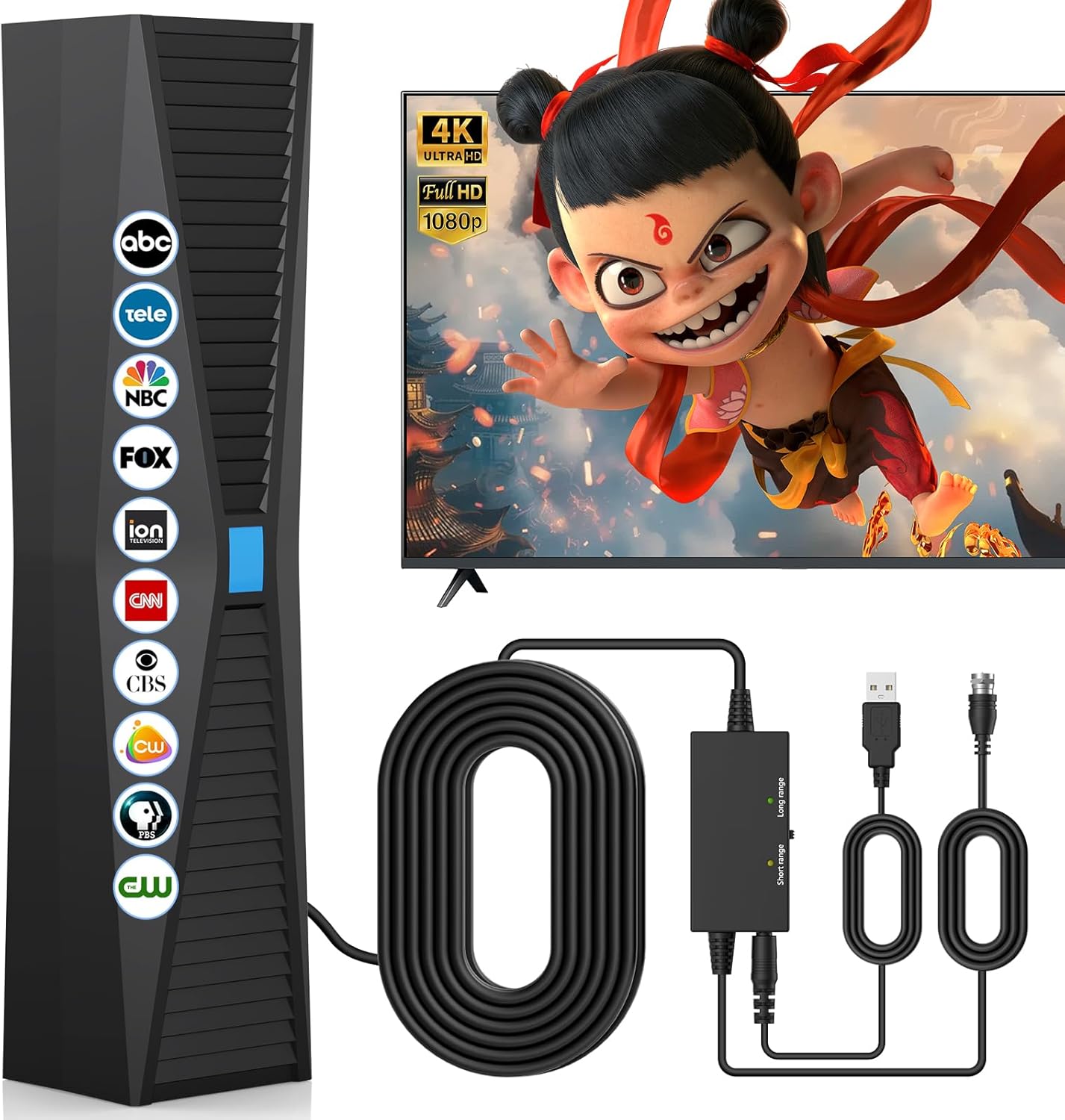 2025 Antenna for Smart TV for Local Channels,TV Antenna Indoor for Long Range Reception, Digital Antenna for Easy Installation and All Smart/Old TVs, Supports 4K 1080P HD VHF UHF