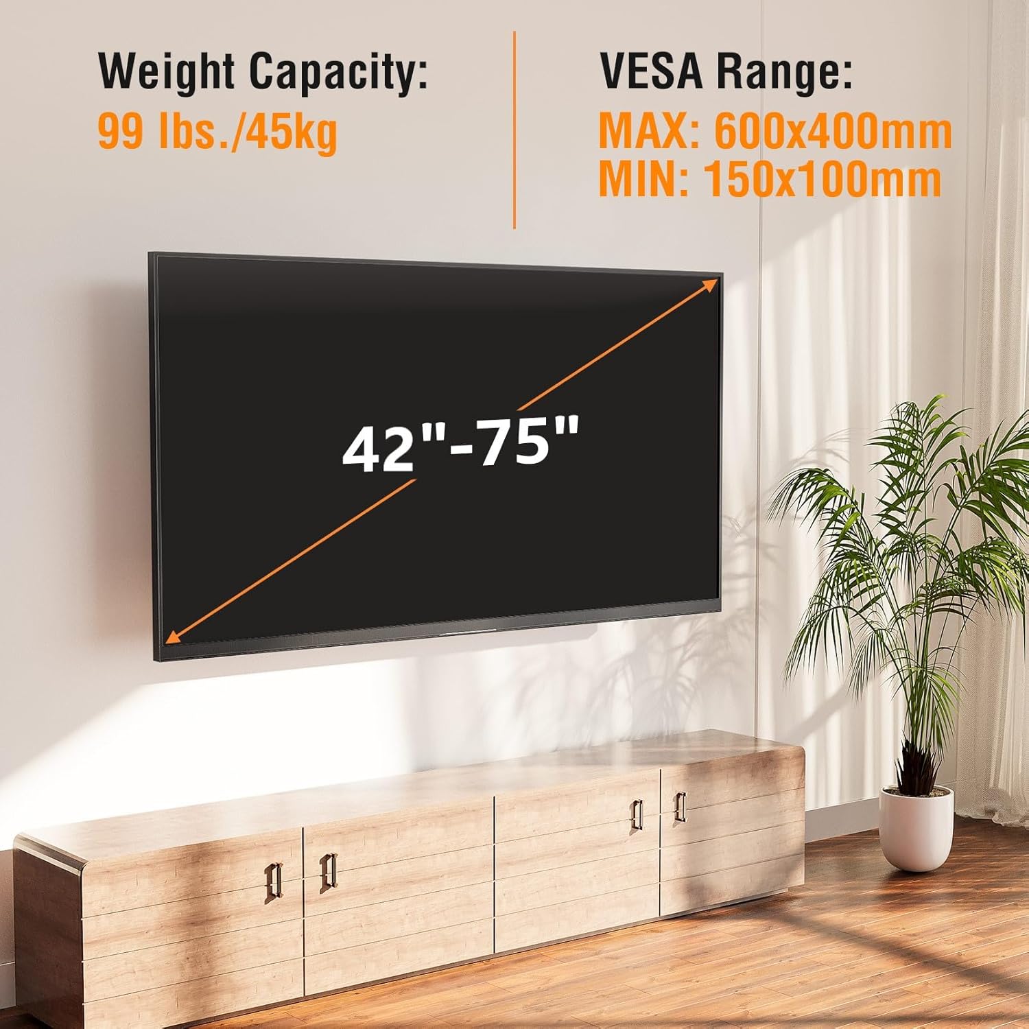 ELIVED Long Arm TV Mount for Most 42-75 Inch TVs, 32" Long Extension Arm Corner TV Wall Mount, Articulating Wall Mount tv Bracket Swivel and Tilt, Holds up to 99 lbs. Max VESA 600x400mm, YD1036 - Image 9