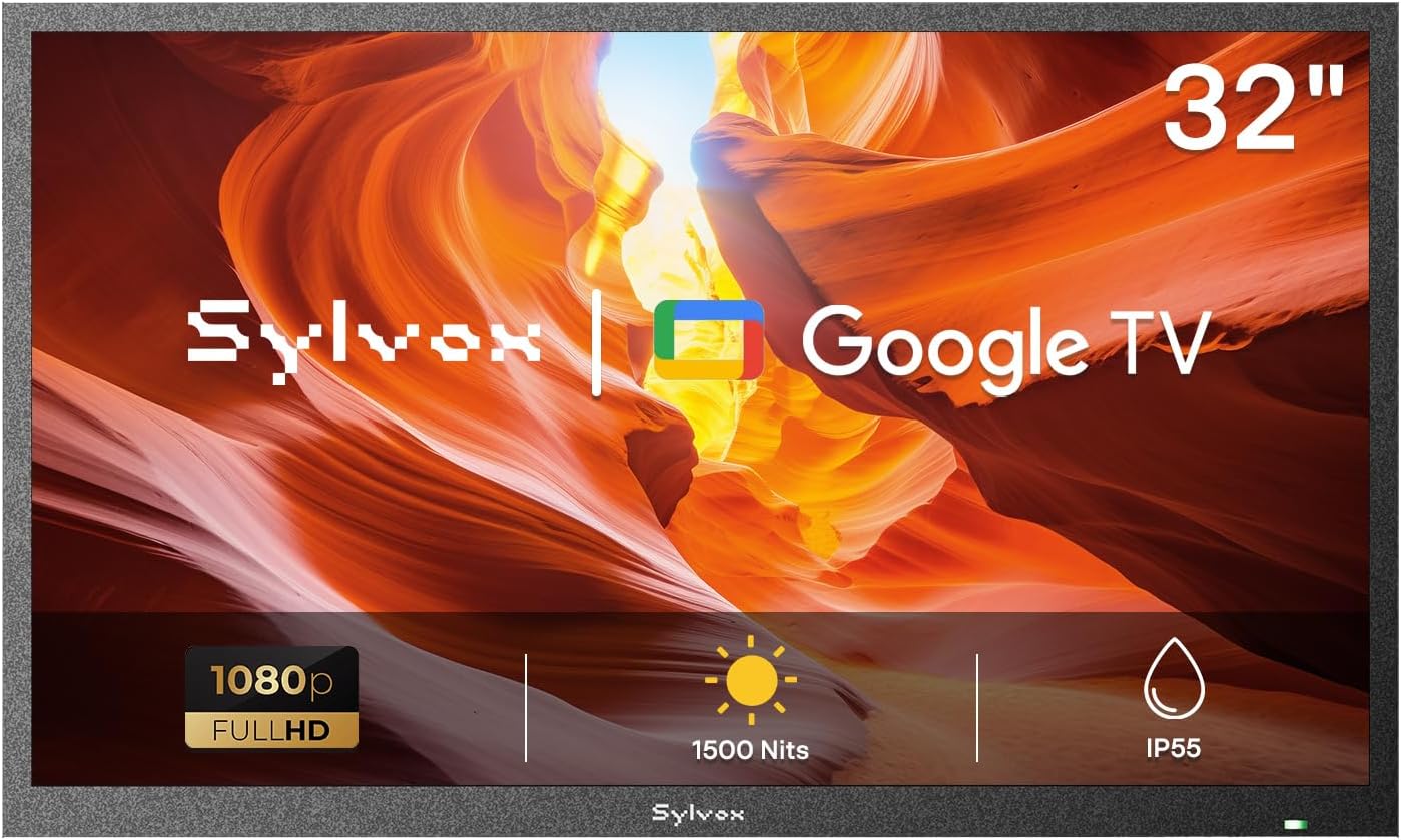 SYLVOX 32 inch Outdoor TV, Full Sun Outdoor Television 1500 Nit High Brightness, 1080P FHD Sunlight Readable Display, IP55 Weatherproof TV, Smart TVs for Outdoor Entertainment (Pool SE/2025)