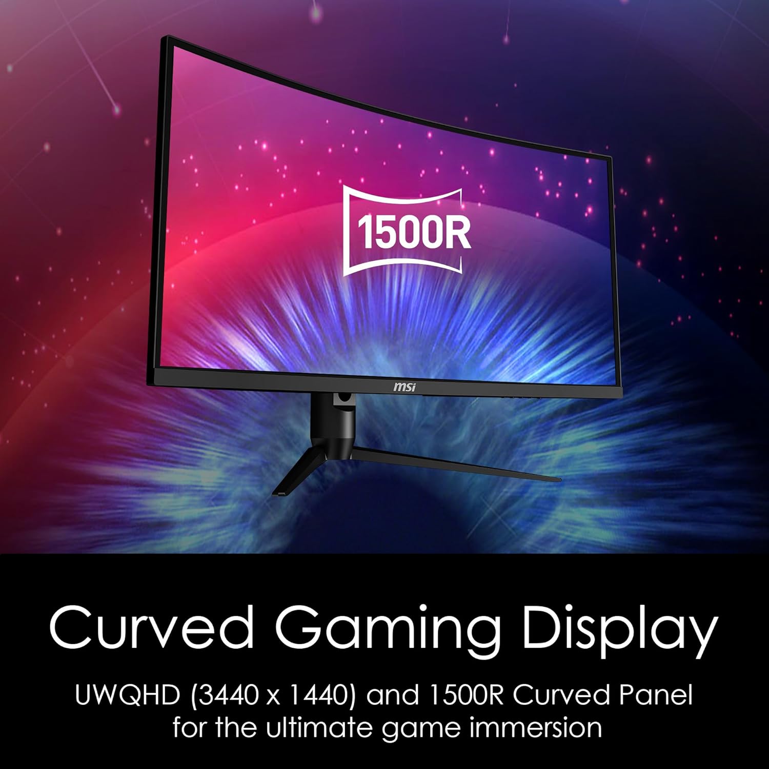 MSI Optix MAG342CQR 1500R Curvature 21:9 Aspect Ratio Narrow Bezel 1ms 3440 x 1440 (UWQHD) 144Hz Refresh Rate Tilt/Swivel/Height/Pivot Adjustment 34" AMD Freesync Gaming Curved Monitor, Black - Image 2