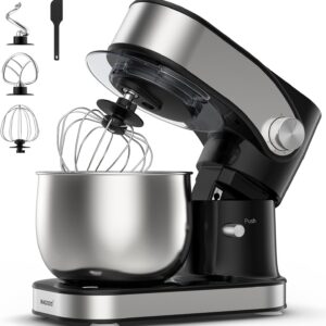 WADODO Stand Mixer, 3.2Qt Small Kitchen Mixer,6 Speeds Electric Food Mixer,Lightweight 304 Stainless Steel Kitchen Mixer with Bowl, Egg Whisk, Dough Hook, Flat Beater & Splash Guard – for Daily Use