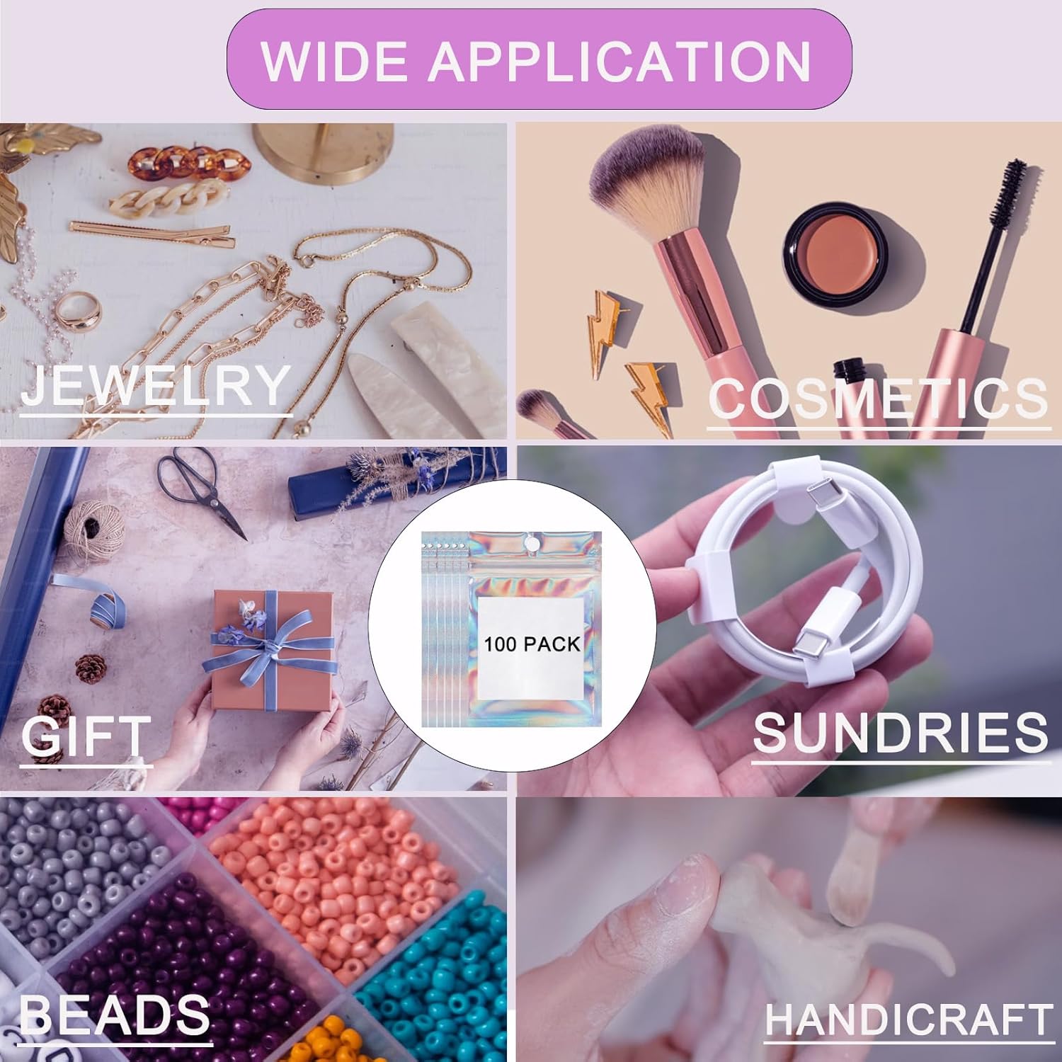 100 PCS Press on Nail Packaging Bag for False Nail Tips Holographic Press On Nail Storage Bag 100 PCS White Card with 2 Roll Transparent Tape for Nail Display Fake Nail Storage Organizer Nail Supplies - Image 6