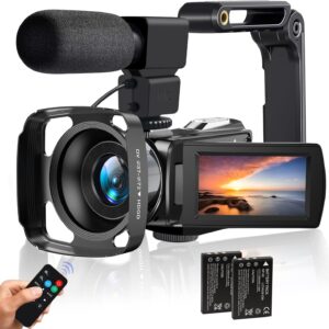 Camcorder Video Camera 4K HD 48MP Vlogging Camera for YouTube 3.0″ Touch Screen Camcorder, 18X Digital Zoom Camera Recorder with Microphone, Stabilizer, Lens Hood, Remote and 2 Batteries