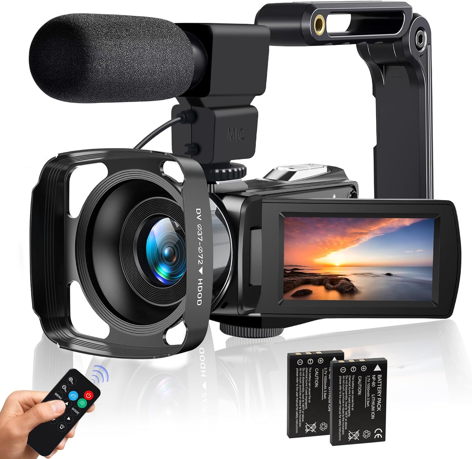 Camcorder Video Camera 4K HD 48MP Vlogging Camera for YouTube 3.0" Touch Screen Camcorder, 18X Digital Zoom Camera Recorder with Microphone, Stabilizer, Lens Hood, Remote and 2 Batteries