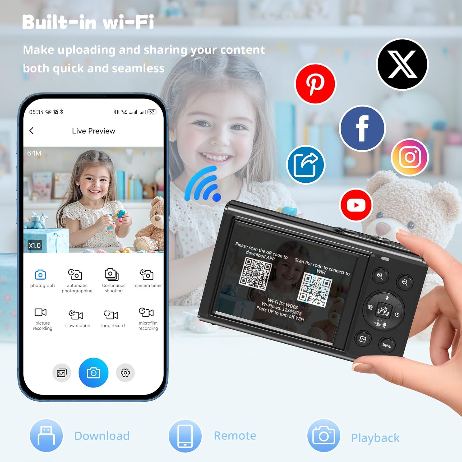 Dual Screen 5K Digital Camera for Vlogging with Fill Light - 80MP, 16X Zoom, WiFi, YouTube/Blogging, Includes 32GB Card & 2 Batteries (X9-Black) - Image 5