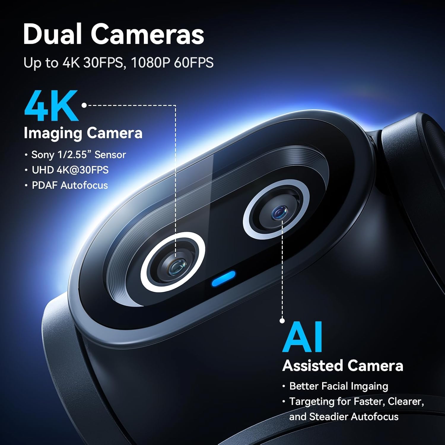 EMEET PIXY Dual-Camera AI-Powered PTZ Camera 4K, AI Tracking, PDAF&AI Autofocus 0.2s, 1/2.55'' Sony Sensor, 3 Mics, Presets, Gesture Control, 4K Webcam for Streaming and OBS/Twitch/Switch 2 Compatible - Image 2