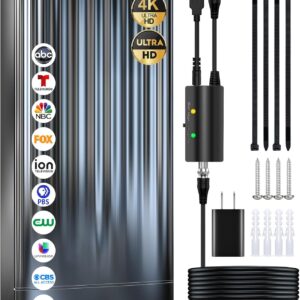 3500+ Miles Tv Antenna Indoor, 2025 Digital Antenna for Smart Tv Outdoor, Strongest HDTV for Local Channels with Amplifier, Signal Booster & 52FT Coax Cable/AC Adapter Support 8K 4K 1080p