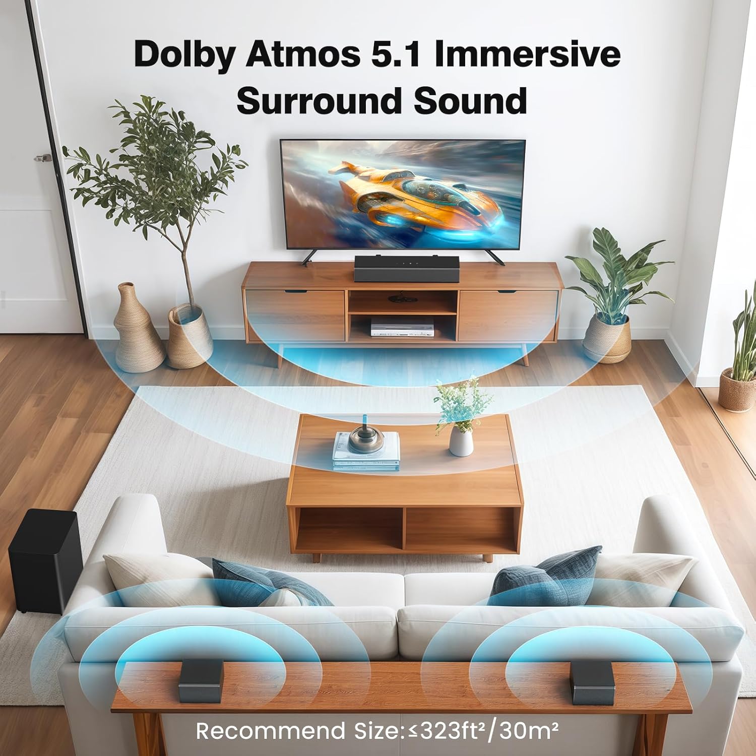 Miroir 5.1 Sound Bar for Smart TV, with Dolby Atmos & Wireless Subwoofer, 410W Bluetooth Surround Sound System, Immersive 3D Sound Home Theater System for HDMI eARC - Image 4