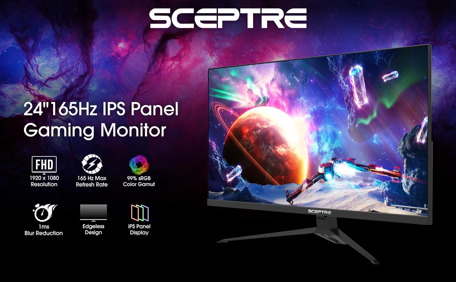 Sceptre IPS 24” Gaming Monitor 165Hz 144Hz Full HD (1920 x 1080) FreeSync Eye Care FPS RTS DisplayPort HDMI Build-in Speakers, Machine Black 2020 (E248B-FPT168),IPS 24" 165Hz - Image 6