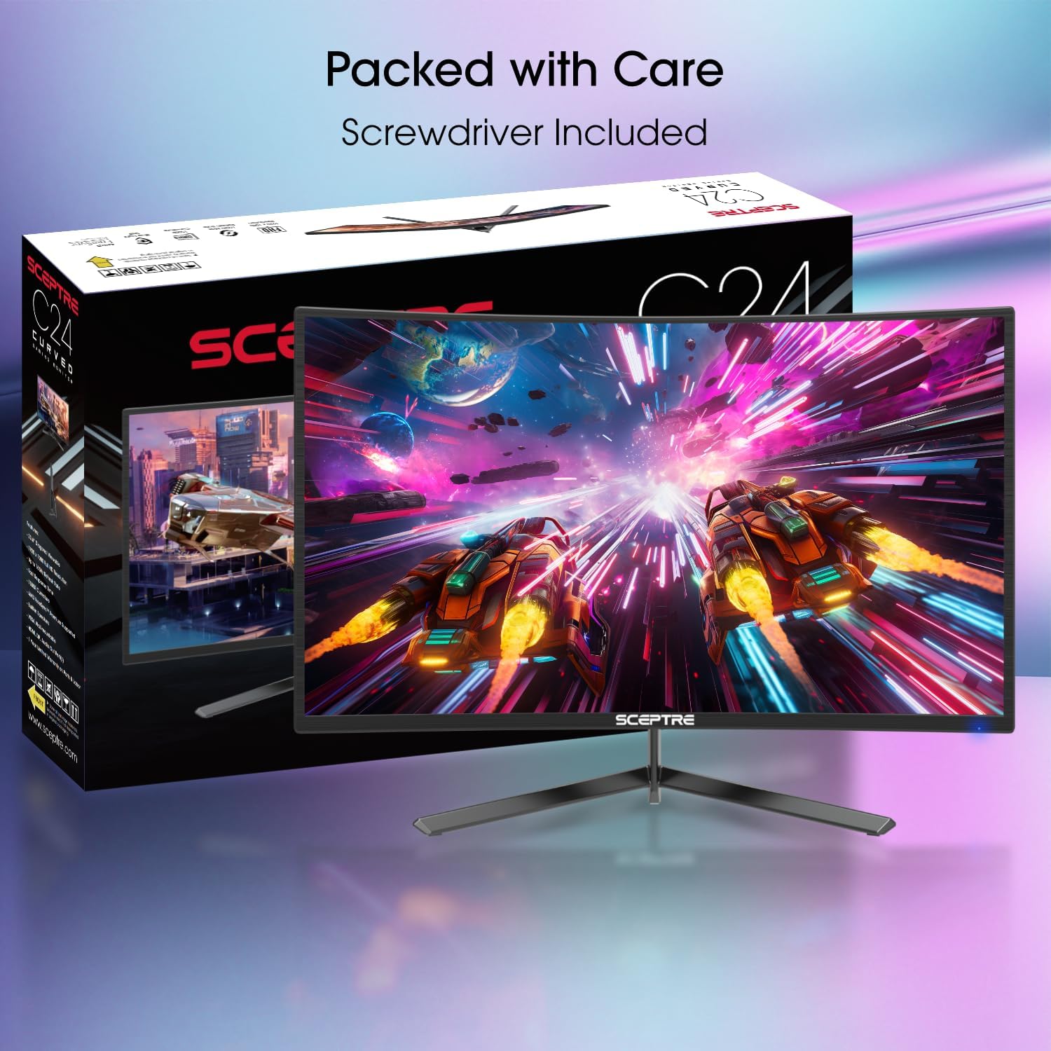 Sceptre 24-inch Curved Gaming Monitor 1080p up to 165Hz DisplayPort HDMI 99% sRGB, AMD FreeSync Build-in Speakers Machine Black (C248B-FWT168) - Image 3