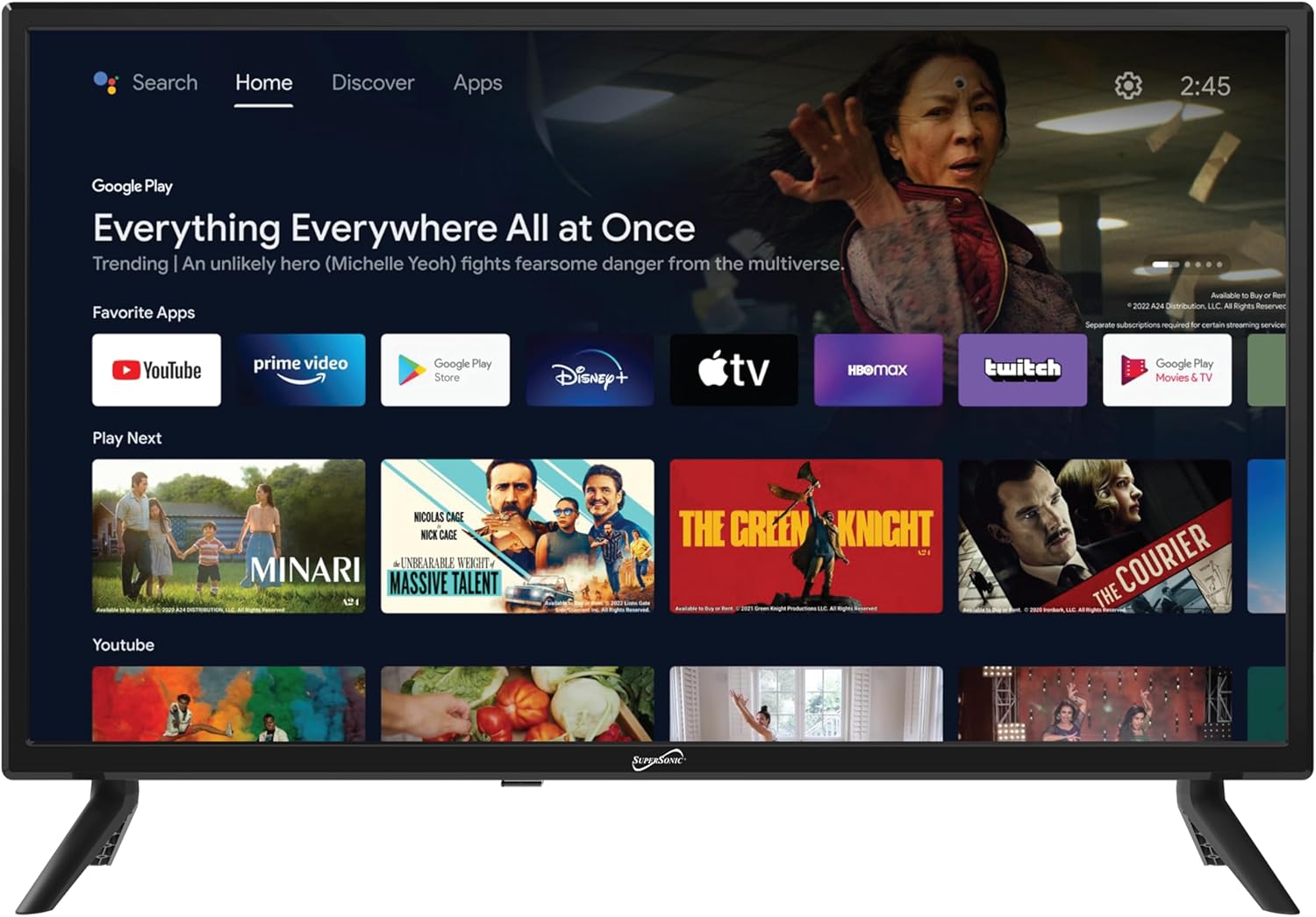 Supersonic SC-2450GTV-A 24-inch DLED Smart HDTV with Google Assistant, ATSC & NTSC System, HDMI USB Input, WiFi, 1080p Resolution, 16.7M Colors,60Hz Refresh Rate, Bluetooth, AC/DC Compatible - Image 5