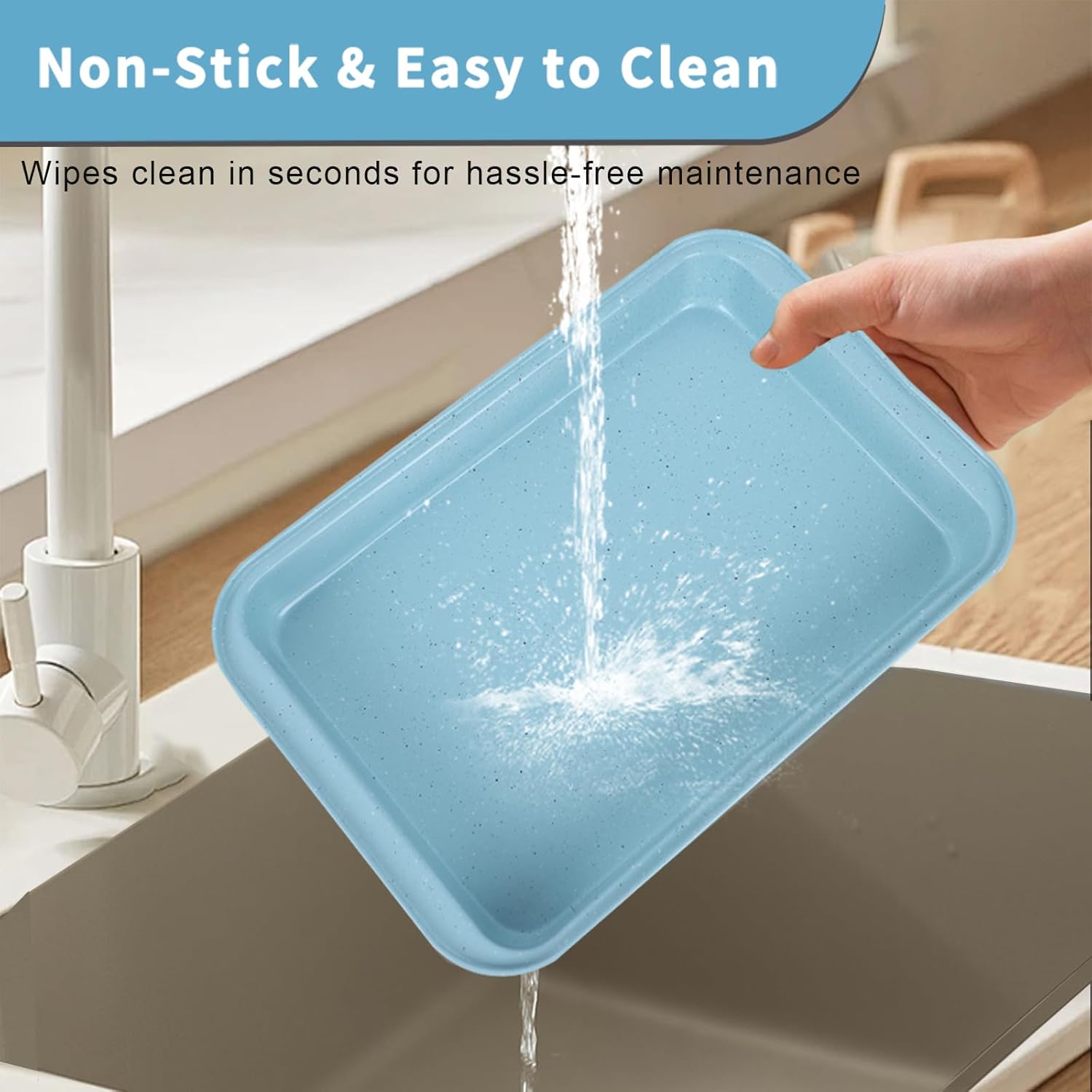 Baking Pans Set Non Stick, Bakeware Sets Stackable, Oven Safe, Steel Baking Set Supplies for Home Baking, Roasting, Easy to Release, Sturdy Bake Gifts for Holiday, Blue, 6 Pieces - Image 4