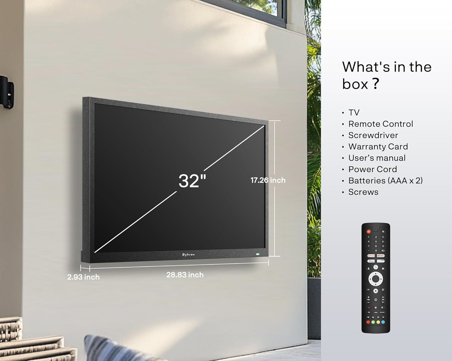 SYLVOX 32 inch Outdoor TV, Full Sun Outdoor Television 1500 Nit High Brightness, 1080P FHD Sunlight Readable Display, IP55 Weatherproof TV, Smart TVs for Outdoor Entertainment (Pool SE/2025) - Image 12