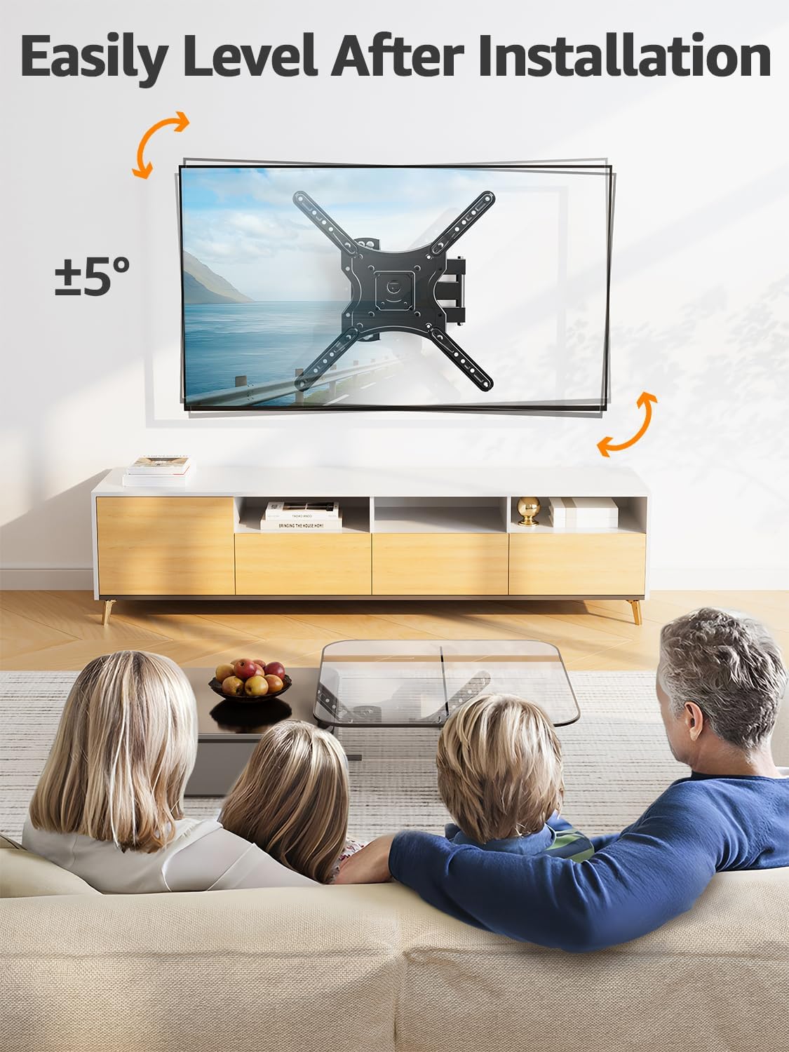 ELIVED Full Motion TV Wall Mount for Most 26-60 Inch TVs, Articulating Arms Swivel and Tilt tv Mount, Wall Mount Brackets Max VESA 400x400, Single Stud Perfect Center Design, Holds Up to 77 lbs. - Image 4
