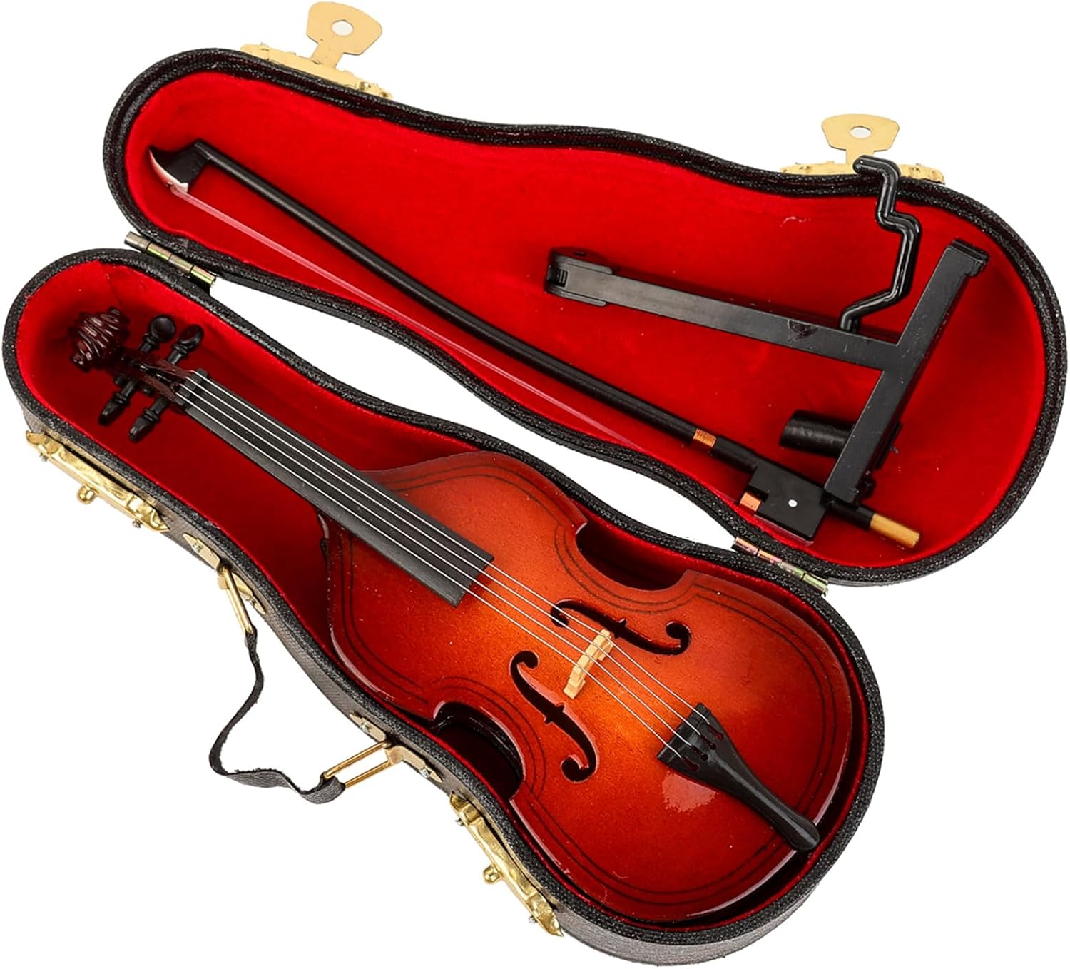 Wooden Miniature Double Bass with Stand, Bow and Case Mini Musical Instrument Contrabass Replica Collectible Figurines Upright Bass Model Home Decoration Display Ornament (5.67"x2.17"x1.14") - Image 3