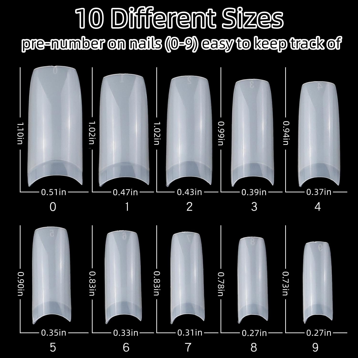 1000pcs Clear and Natural Acrylic Nail Tips,10 Size French Nail Tips For Acrylic Nails Half Cover False Nails Extension Artificial Fingernails - Image 7