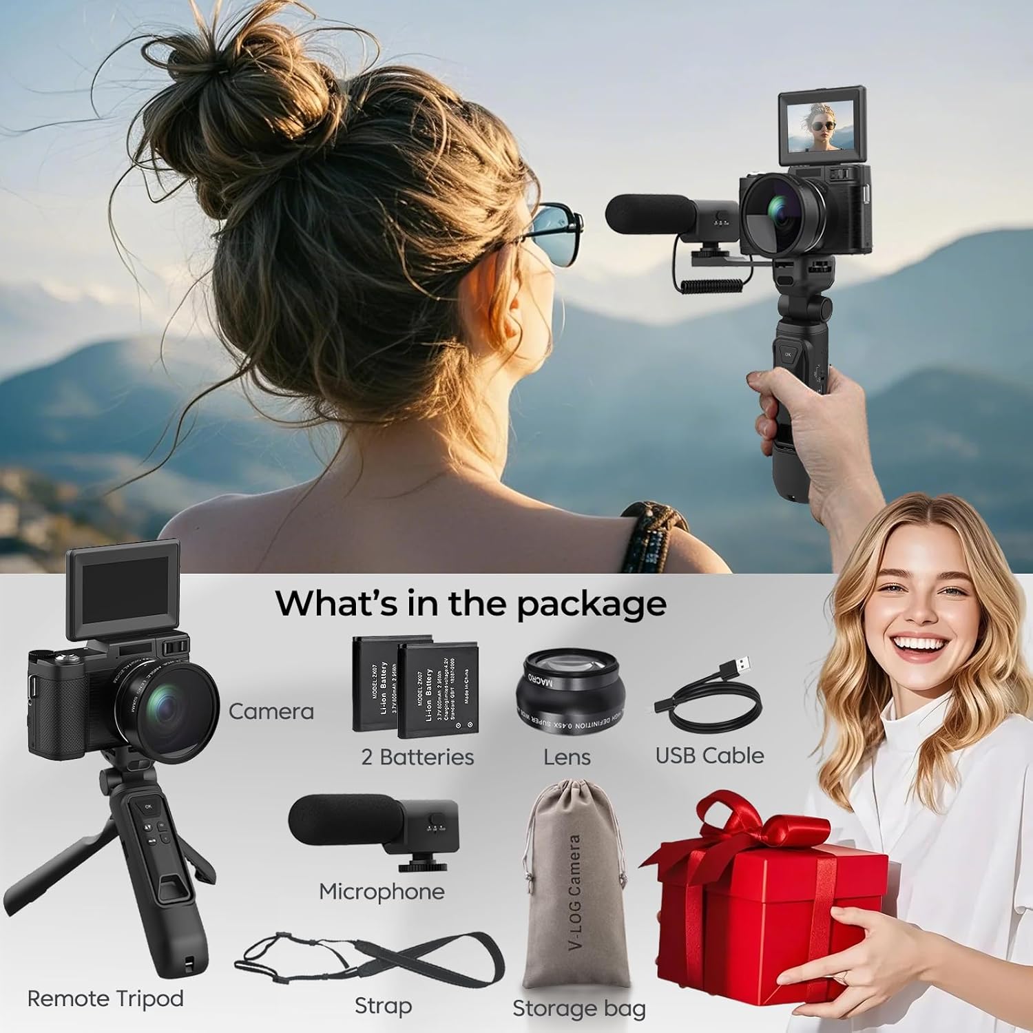 4K Vlogging Camera with Creator Kits 5K Digital Camera for Photography 64MP Video Camera with Flip Screen, Microphone, Powerbank Tripod, Wide-Angle & Macro Lens, Remote Control, Batteries - Image 7