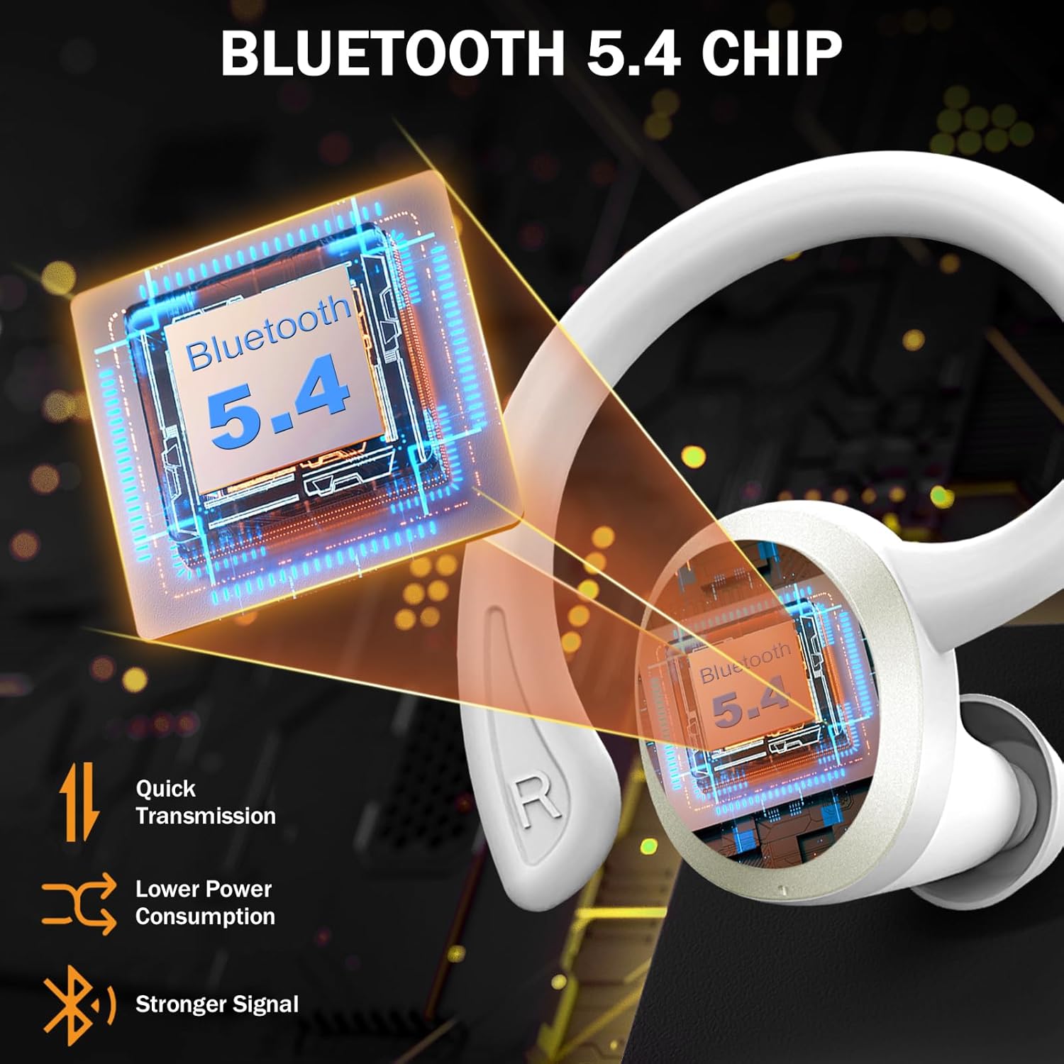 Bluetooth 5.4 Headphones Sport, 2025 Wireless Earbuds Bass Hi-Fi Stereo Over Ear Buds, 56Hrs Noise Cancelling Headset with Earhook, IP7 Waterproof Earphones Workout Running for Laptop Pad Android iOS - Image 3