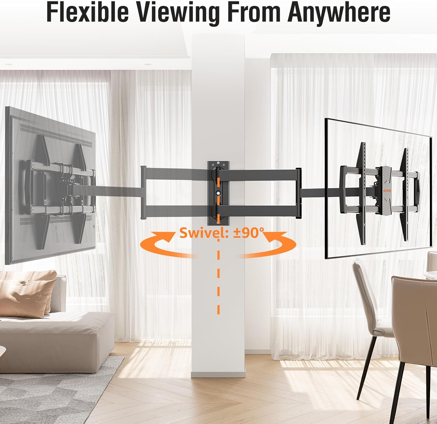 ELIVED Long Arm TV Mount for Most 42-75 Inch TVs, 32" Long Extension Arm Corner TV Wall Mount, Articulating Wall Mount tv Bracket Swivel and Tilt, Holds up to 99 lbs. Max VESA 600x400mm, YD1036 - Image 6