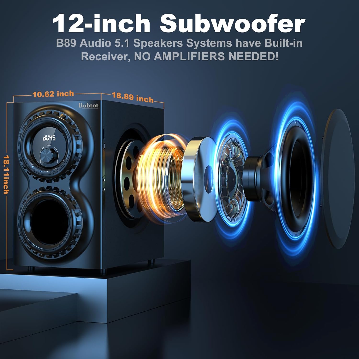 Home Theater Sound System 5.1 Surround Sound Systems - 1400 Watts Peak Power 12" Subwoofer Strong Bass 5.1 Wired Home Audio Stereo Sound with Bluetooth HDMI ARC Optical Input for TV - Image 2