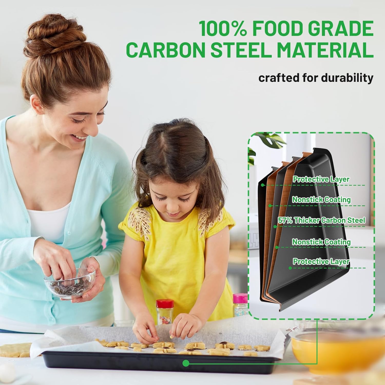 5 Pieces Baking Pans Set, Nonstick Baking Sheet Tray Oven Pans Bakeware Set, Baking Supplies with Round/Square Cake Pan, Muffin Pan, Loaf Pan, Roast Pan, Stackable Baking Sets for Cooking - Image 3