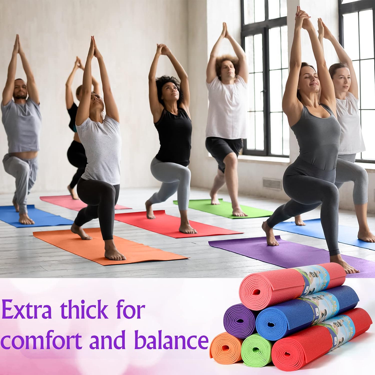 Amylove 12 Pieces Yoga Mats Bulk 68x24x0.12 Inch Exercise Non Slip Fitness Workout Mats for Women Men Home Workout Gym Yoga - Image 4