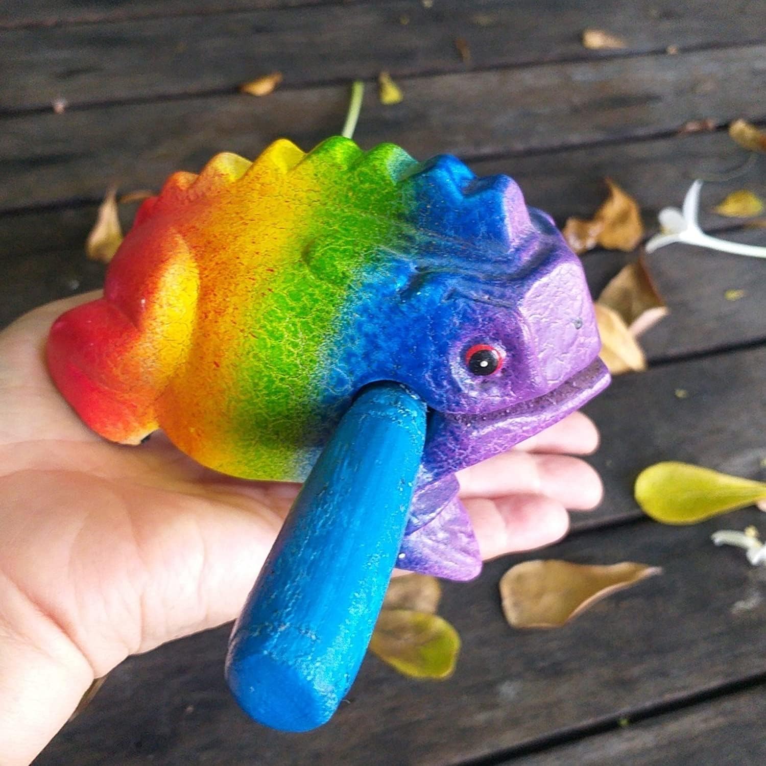 5" Wooden Frog Percussion Instrument - Guiro Rasp Tone Block Thailand Handcraft Musical Lucky Frog Home Office Decoration Nice Gift (Rainbow) - Image 5