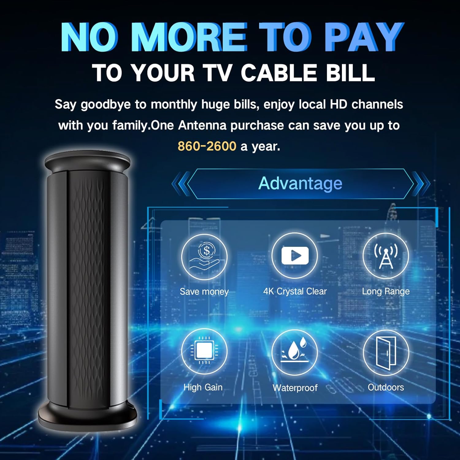 2025 Upgraded TV Antenna Up 2200+ Miles Range, Digital Best Antenna for Smart Tv Indoor/Outdoor 4k Local Channels, Amplified HDTV Antenna Long Range with Amplifier Signal Booster/Thic Cable (34ft) - Image 2