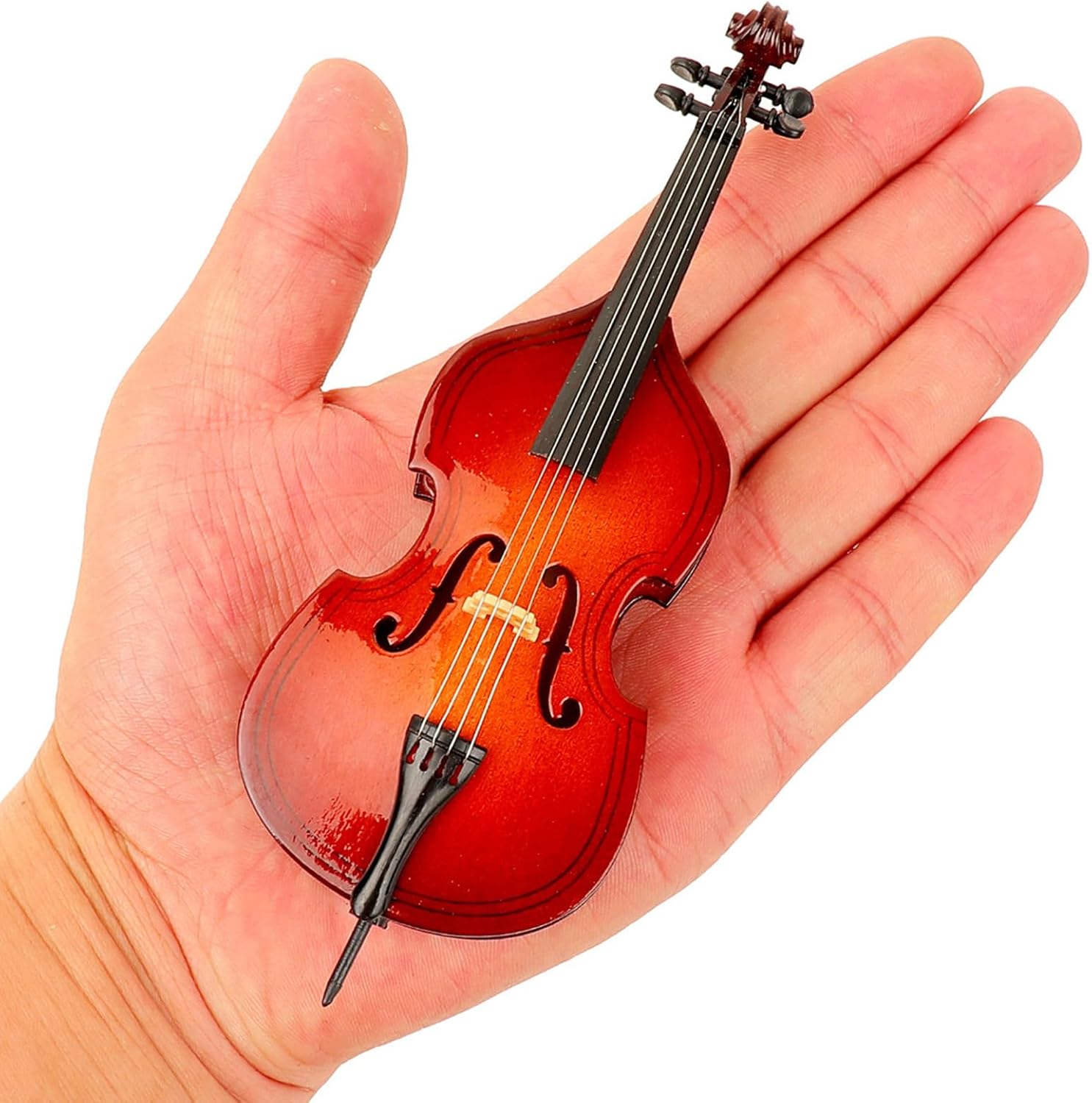 Wooden Miniature Double Bass with Stand, Bow and Case Mini Musical Instrument Contrabass Replica Collectible Figurines Upright Bass Model Home Decoration Display Ornament (5.67"x2.17"x1.14") - Image 2