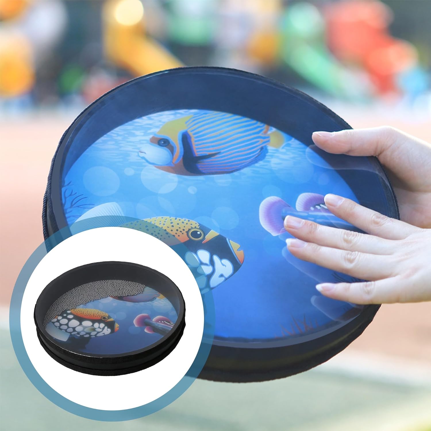 Bstinay 10Inch Ocean Drum Hand Percussion with Hardwood Shell Ocean Sound Drum Musical Instrument for Home School - Image 3