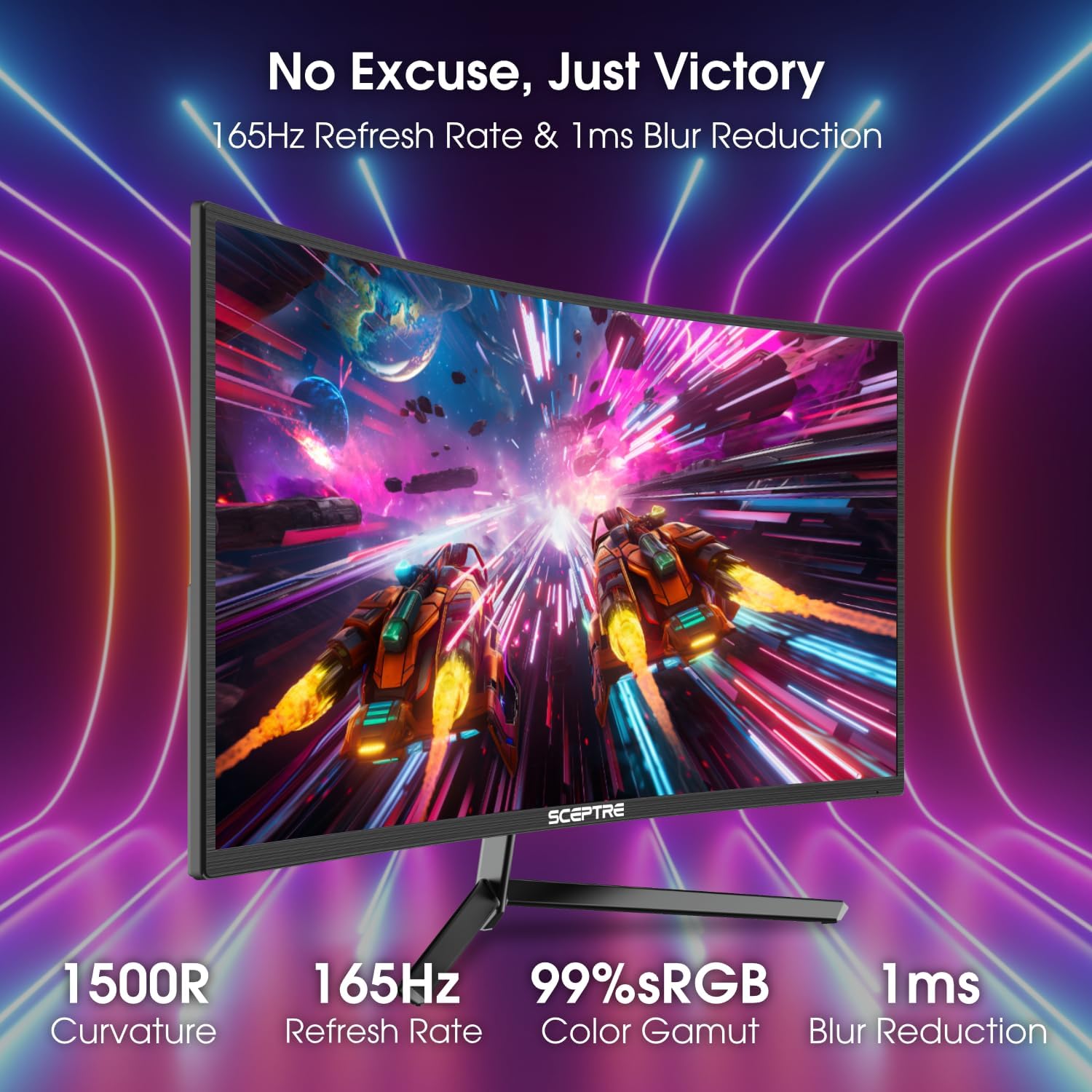 Sceptre 24-inch Curved Gaming Monitor 1080p up to 165Hz DisplayPort HDMI 99% sRGB, AMD FreeSync Build-in Speakers Machine Black (C248B-FWT168) - Image 6