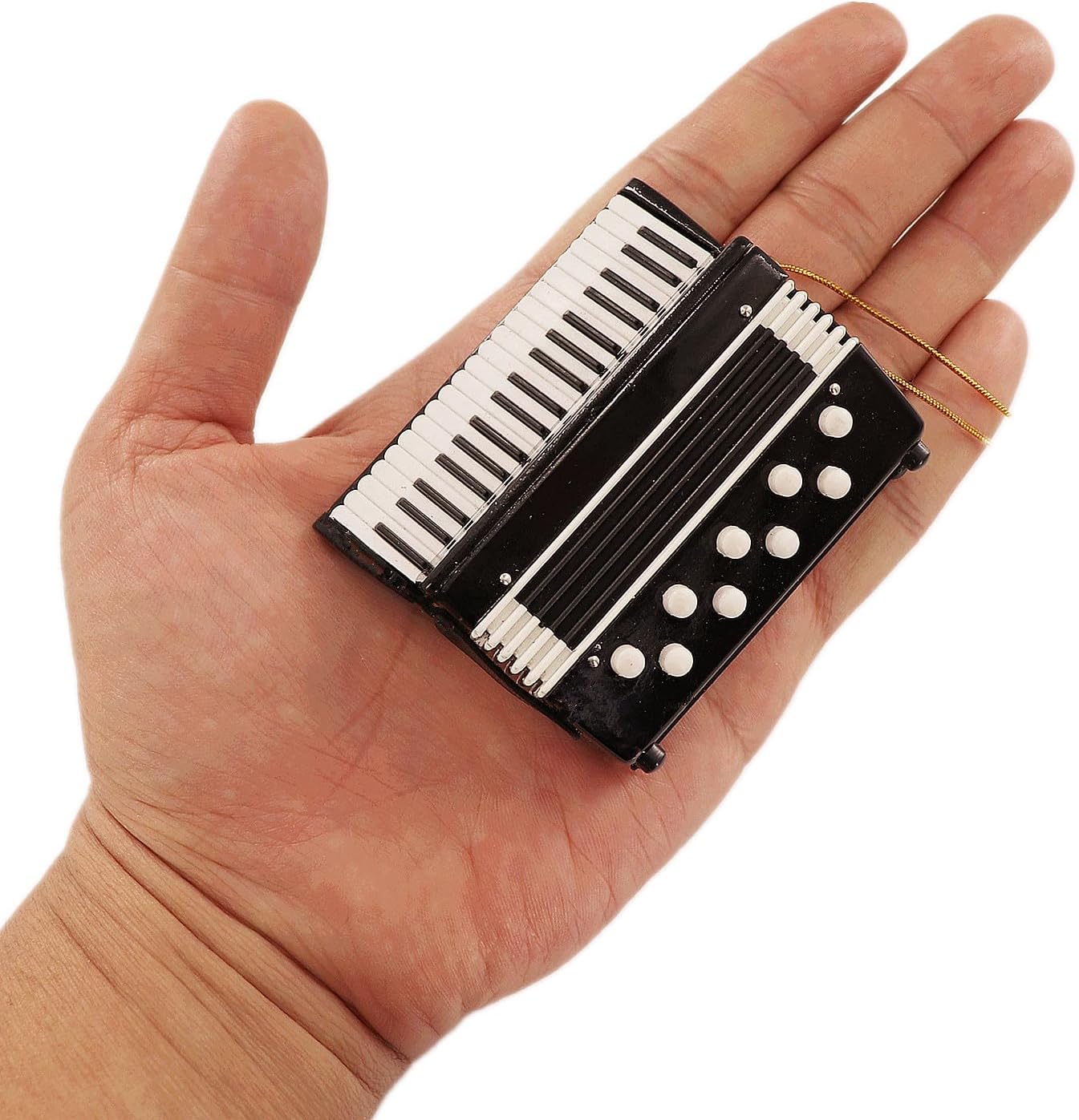 2.76" Wooden String Miniature Accordion Hanging Ornament Mini Musical Instrument Replica Music Birthday Gifts Holiday Tree Home Decoration and Display Ornament Model (Black, 2.76" Accordion) - Image 3