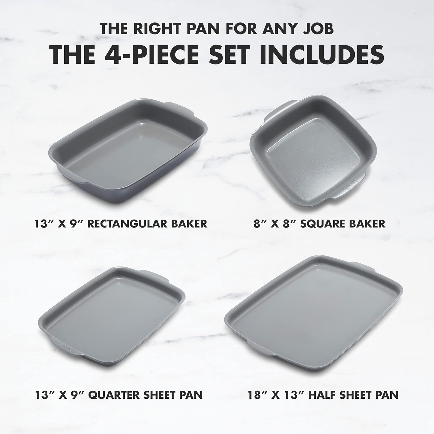 GreenPan Premiere Ovenware Healthy Ceramic Nonstick 4 Piece Bakeware Set, PFAS-Free, Rectangular, Square, Quarter, Half Sheet Baking Pans, Warp-Free, Oven Safe to 600F, Dishwasher Safe, Gray - Image 2