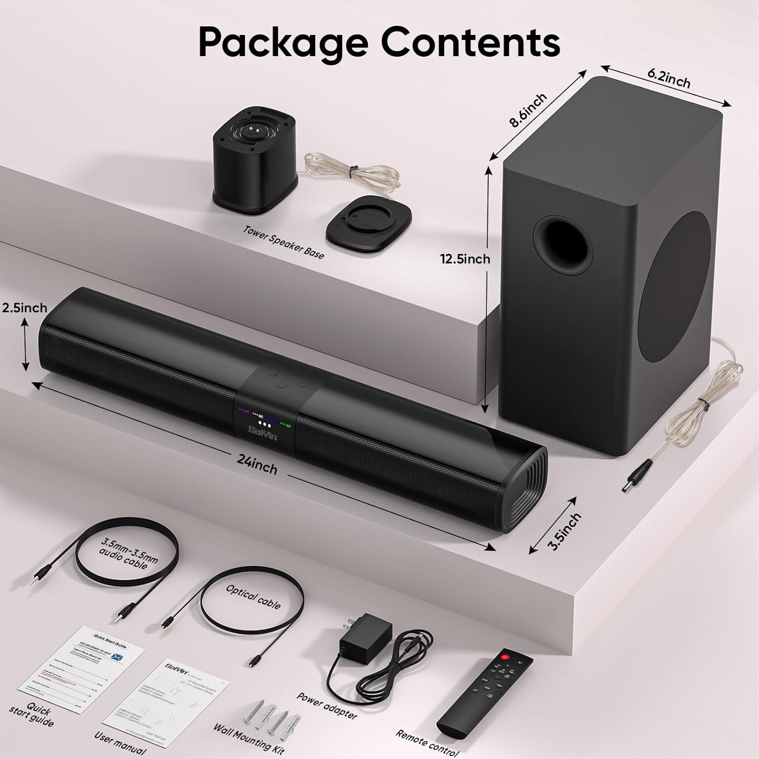 Saiyin Sound Bars for Smart TV with Subwoofer, Soundbar with Optical/ARC/AUX and Bluetooth 5.3 Inputs, Surround Sound System with 5.25 Inches Woofer,Treble and Bass Adjustable - Image 6