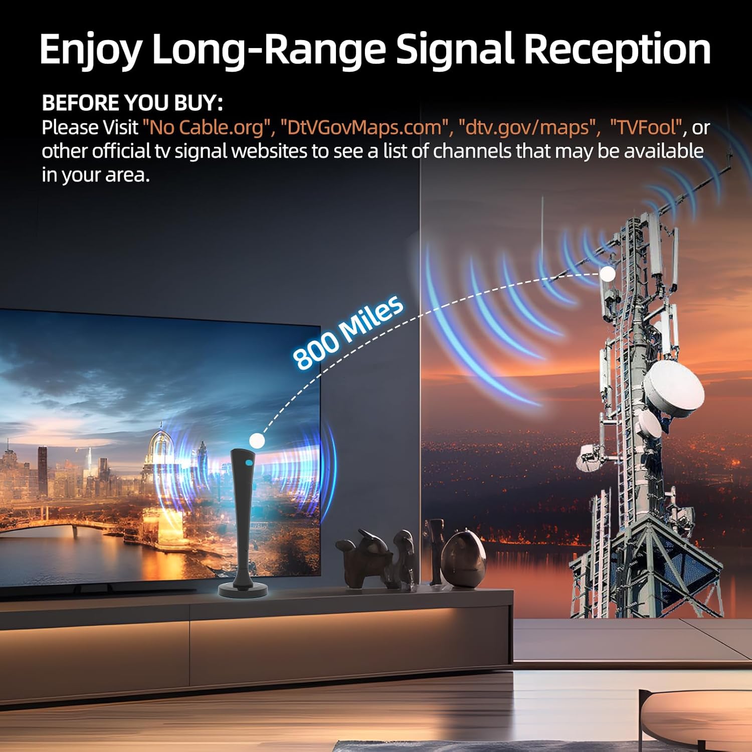 2025 TV Antenna for Local Channels,Long Range TV Antenna Indoor/Outdoor, HD Antenna for Smart TV with 16.5ft Cable Supports 4K 8K 1080p - Image 3