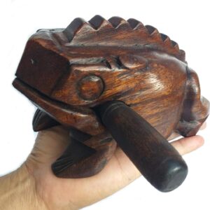 Large 7″ Wood Frog Guiro Rasp Percussion Instrument Tone Block Frog Animal Shaped Figurine Wooden Handcraft Musical Lucky Frog Home Office Decoration (Brown)