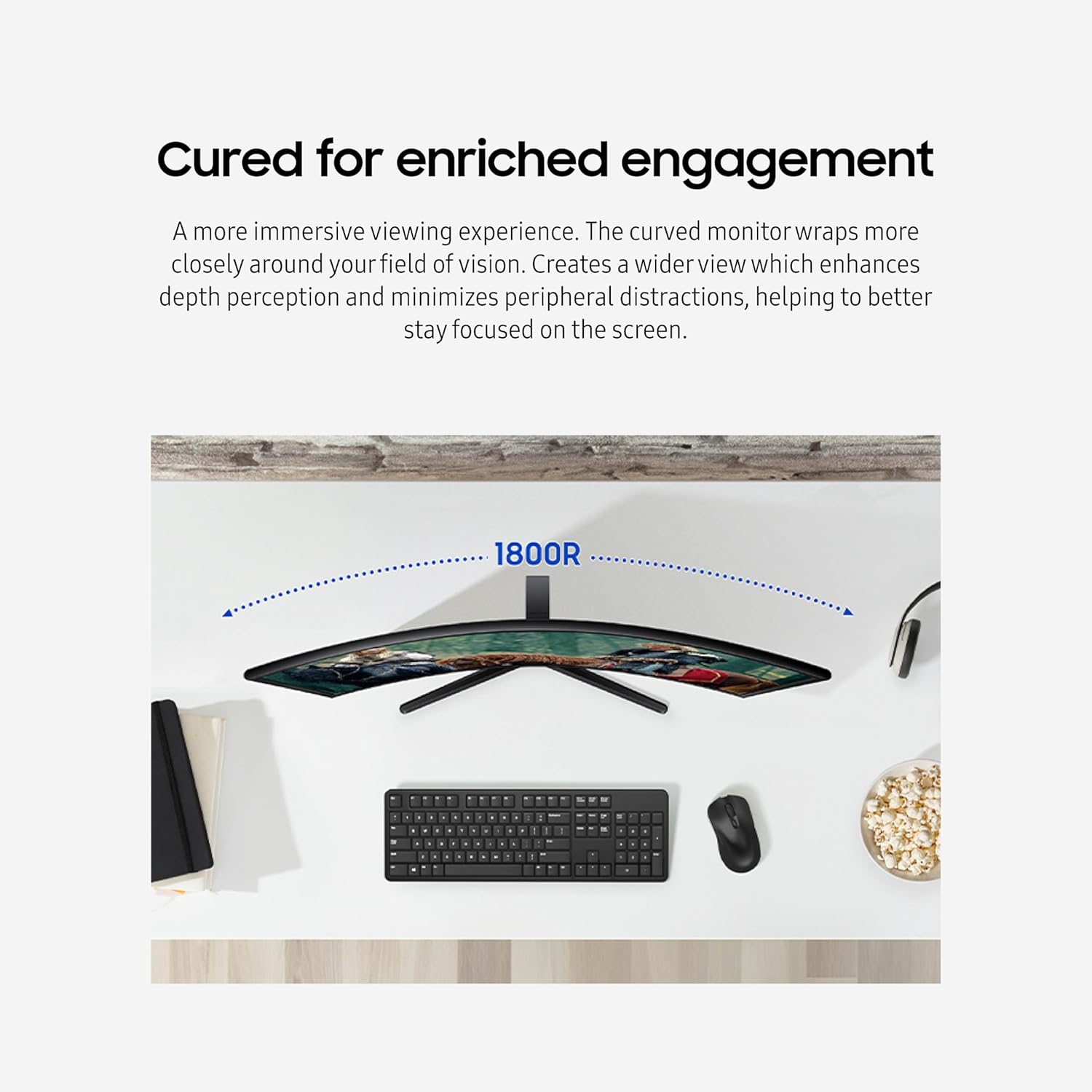 Samsung 27" Essential S3 (S36GD) Series FHD 1800R Curved Computer Monitor, 100Hz, Game Mode, Advanced Eye Comfort, HDMI and D-sub Ports, LS27D366GANXZA, 2024 - Image 4