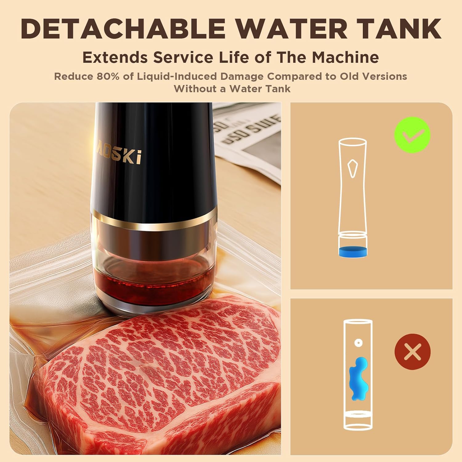 Vacuum Sealer Machine for Food Storage: Compact Food Sealer Saver 5X Fresh Longer, Handheld Detachable Water Tank, 10 PCS Vacuum Seal Bags for Kitchen Fridge Travel Seal Meal Mothers Day Gift For Wife - Image 4