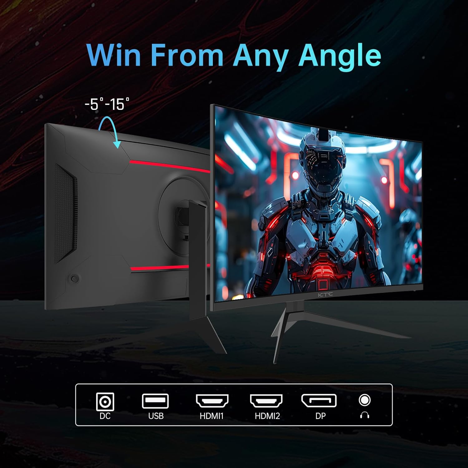 KTC 32 inch 240Hz Curved Gaming Monitor 1500R 1080P 125% sRGB 1ms, Freesync/G-sync HDR10,HDMI/DP/USB Ports VESA,Tilt Adjustable,Xbox PS5 Switch,Black - Image 5