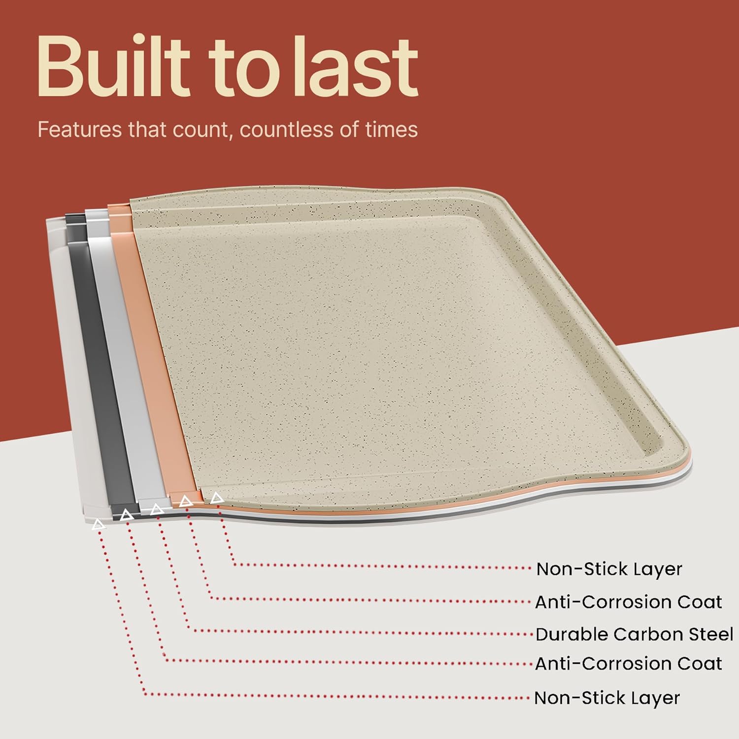 Deluxe 8-Piece Carbon Steel Bakeware Set - Nonstick White Marble Coating, Silicone Handles - Professional Quality Kitchen Oven Baking Pans - Image 3