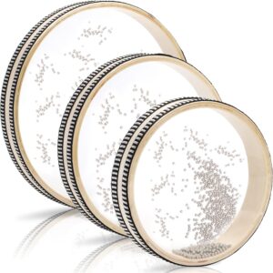 Fasmov 3 Pieces Wave Bead Sea Drum, Wave Sound Drum with Hardwood Shell Musical Instrument Percussion for Home School Supplies, 6 Inch, 8 Inch, 10 Inch
