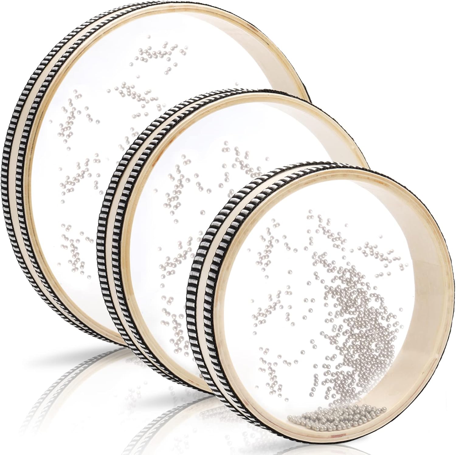 Fasmov 3 Pieces Wave Bead Sea Drum, Wave Sound Drum with Hardwood Shell Musical Instrument Percussion for Home School Supplies, 6 Inch, 8 Inch, 10 Inch