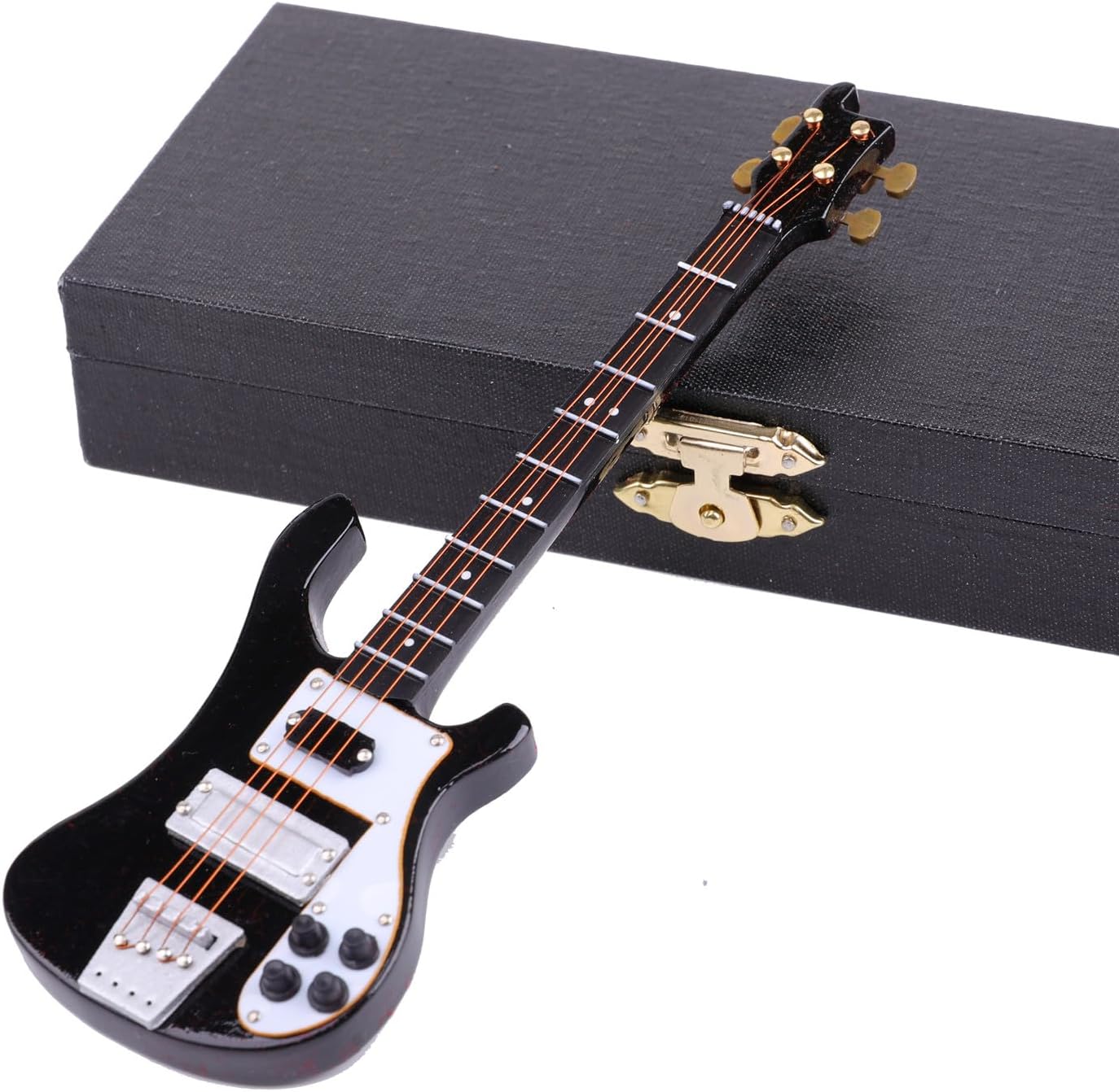 Wooden Miniature Electric Bass Guitar with Stand and Case Mini Musical Instrument Electric Bass Guitar Replica Collectible Figurines Model Home Decoration Birthday Gifts (6.31"x1.89"x0.28") - Image 5