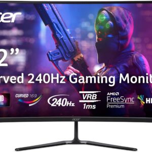 acer Nitro 31.5 Inch FHD 1920 x 1080 1500R Curved PC Gaming Monitor | AMD FreeSync Premium | 240Hz Refresh | 1ms VRB | VESA Mountable | HDR10 | One Display Port 1.4 & Two HDMI 2.0 | ED320Q X2bmiipx
