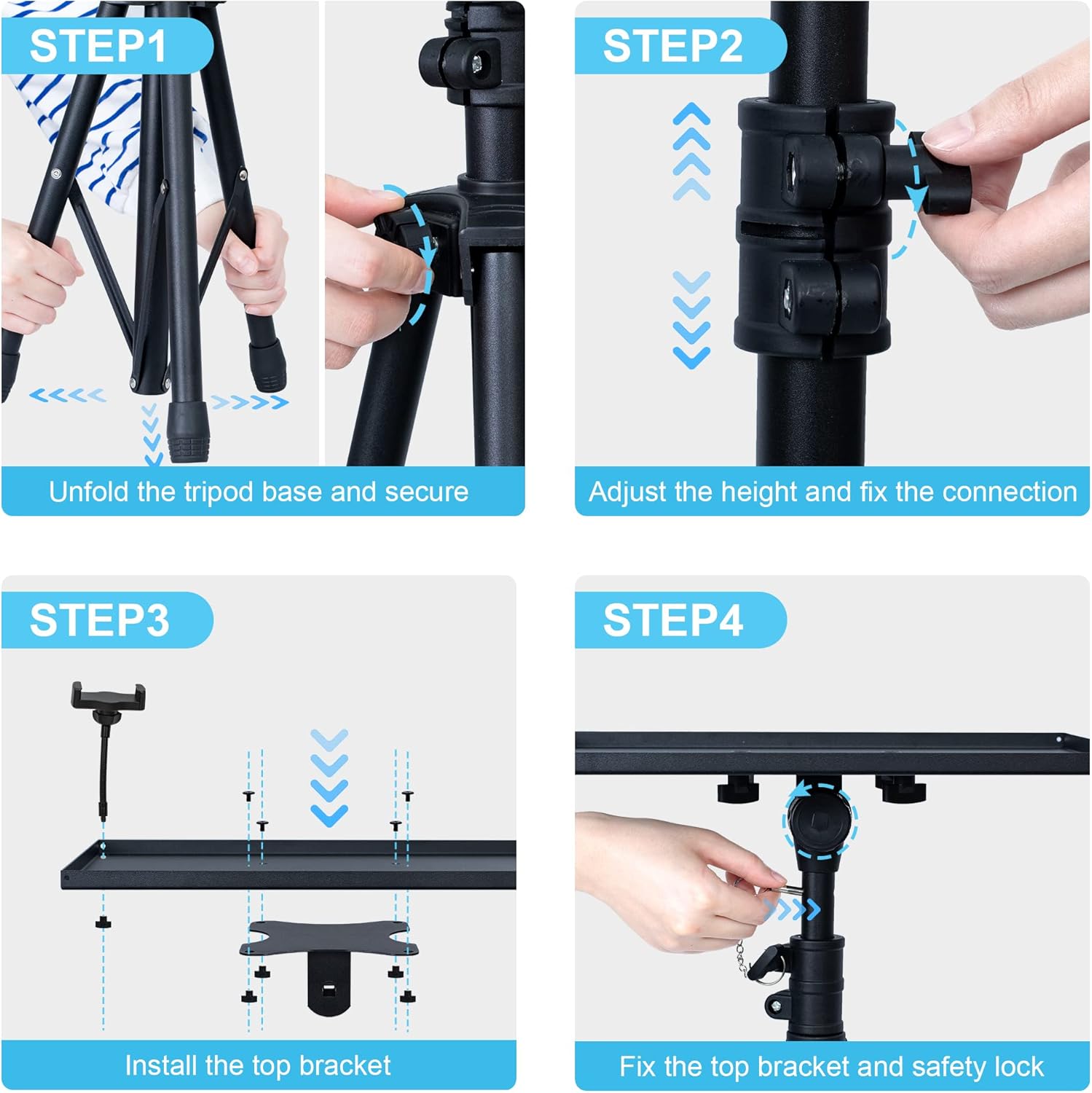 Projector Stand Tripod from 23" to 46", Laptop Tripod Stand Height Adjustable with Gooseneck Phone Holder, Laptop Floor Stand for Office, Home, Stage, Studio, DJ Racks Holder Mount - Image 7