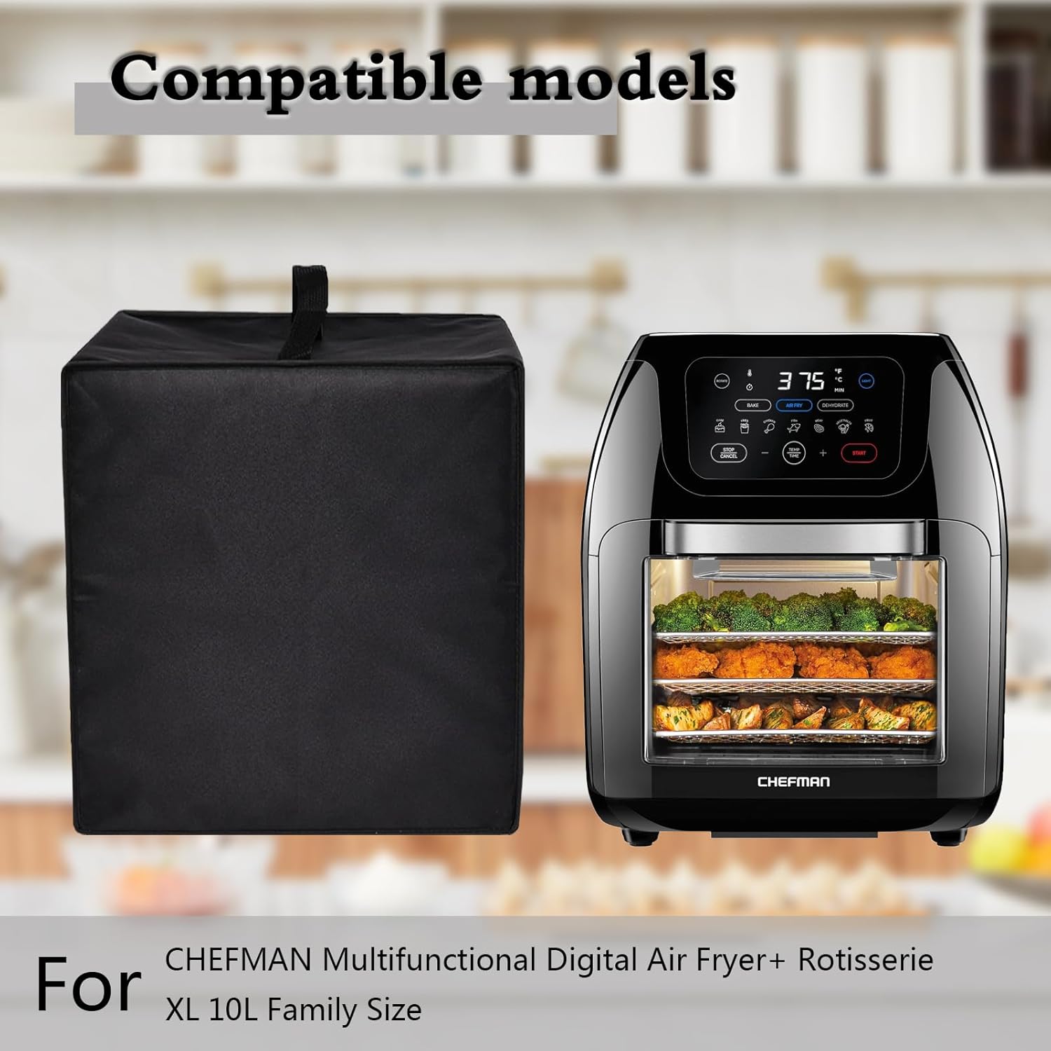 Air Fryer Cover Heavy Duty Heat-resistant Waterproof Dust Protective Case Compatible with CHEFMAN Multifunctional Digital Air Fryer 10L Family Size (Black) - Image 2