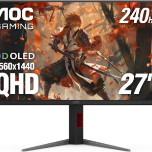 AOC Q27G4ZD 27″ QD OLED Gaming Monitor, QHD 2560 x 1440, 240Hz 0.03ms, HDMI 2.0 x2, Display Port x2, G-Sync Compatible, Console Gaming Ready, 3-Year Zero-Bright-Dot