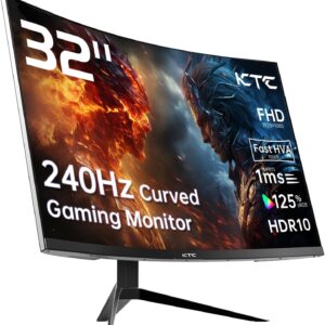 KTC 32 inch 240Hz Curved Gaming Monitor 1500R 1080P 125% sRGB 1ms, Freesync/G-sync HDR10,HDMI/DP/USB Ports VESA,Tilt Adjustable,Xbox PS5 Switch,Black