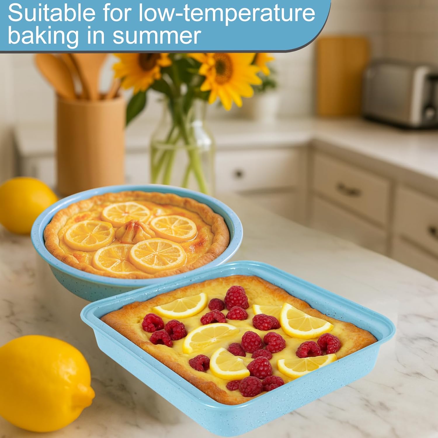 Baking Pans Set Non Stick, Bakeware Sets Stackable, Oven Safe, Steel Baking Set Supplies for Home Baking, Roasting, Easy to Release, Sturdy Bake Gifts for Holiday, Blue, 6 Pieces - Image 2